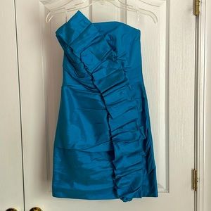 Jessica McClintock Women’s Blue Turquoise Strapless Formal Mini Party Dress